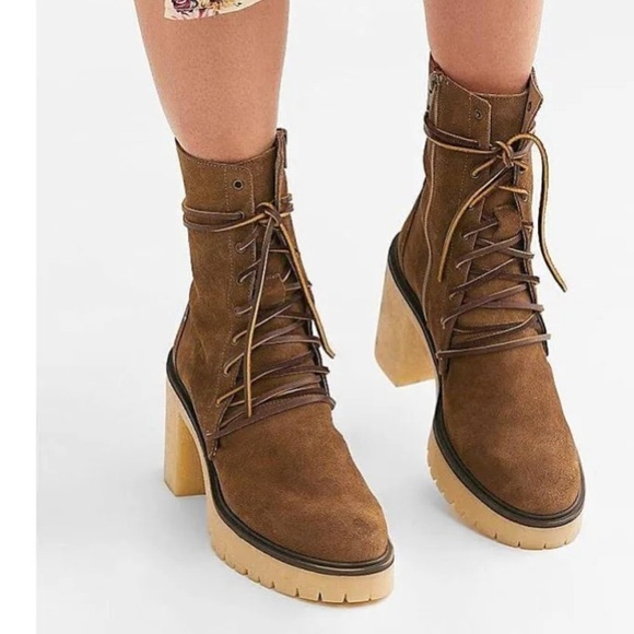 Free People Dylan Lace Up Leather Heeled Boots - 8.5 - Picture 2 of 10